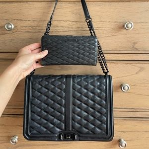 Rebecca Minkoff Black Quilted Love Crossbody Bag with Matching Wallet